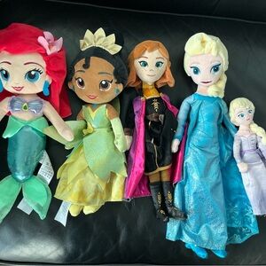 Disney Princess + Frozen Plush Doll Collection set of 5 - Ariel Tiana Elsa Anna